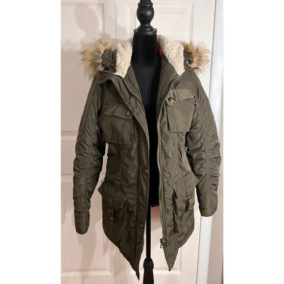 Madden Girl Jackets & Blazers - Madden Girl Olive Green Parka with Faux Fur Hood